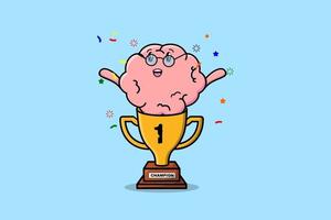 Cute cartoon Brain character in trophy vector