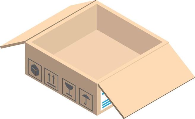 open parcel box illustration in 3D isometric style