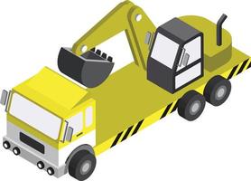 Trucks and excavator illustration in 3D isometric style vector