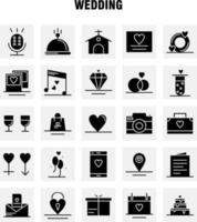 Wedding Solid Glyph Icons Set For Infographics Mobile UXUI Kit And Print Design Include Bag Hand Bag Love Mobile Cell Love Mic Icon Set Vector