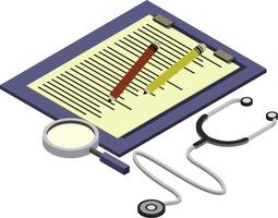 Stethoscope and report illustration in 3D isometric style vector