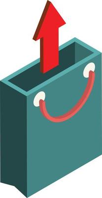 Shopping bag and up sign illustration in 3D isometric style