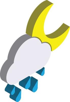 moon and clouds with rain illustration in 3D isometric style