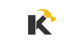K logo construction vector for woodworking company. initial letter hammer template vector illustration for your brand.