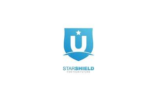 U logo shield for branding company. security template vector illustration for your brand.