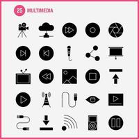 icono de glifo sólido multimedia para impresión web y kit de uxui móvil, como micrófono, música, audio, avance rápido, movimiento, reproducción, paquete de pictogramas, vector