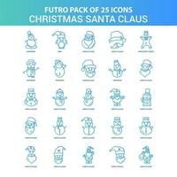paquete de iconos de santa claus de navidad de futuro verde y azul de 25 vector