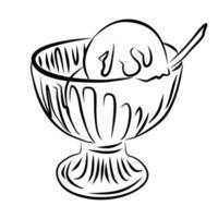 Realistic sketch of ice cream in a vase. Vector illustration in sketch style.