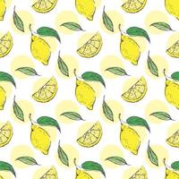 Tropical vector seamless pattern with yellow slices lemons. Vector summer bright print for fabric, wallpaper and decor.