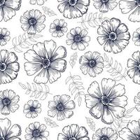 Flowers line art hand draw vector seamless pattern. Seamless hand draw vector pattern. Background with decorative line art style flowers seamless. Spring and summer vector seamless pattern