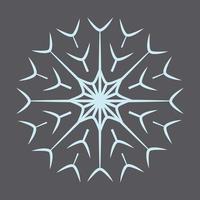 The outline image of an abstract openwork snowflake on a gray background in a trendy blue tint. vector