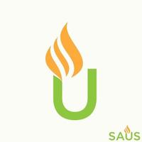 Simple and unique letter or word U sans serif font with fire flame image graphic icon logo design abstract concept vector stock. Can be used as symbol related to initial or hot