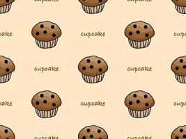 Cupcake cartoon character seamless pattern on cream background vector