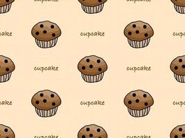 Cupcake cartoon character seamless pattern on cream background vector