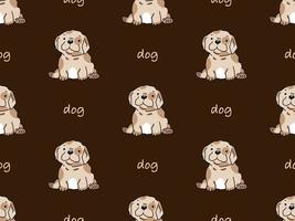 Dog cartoon character seamless pattern on brown background vector