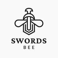 Swords Bee Outline Logo Template Design vector