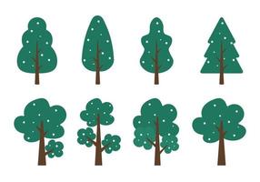 árboles de invierno con colección de nieve en ilustración vectorial plana vector