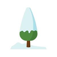 árbol de invierno simple con nieve en ilustración de vector de dibujos animados lindo