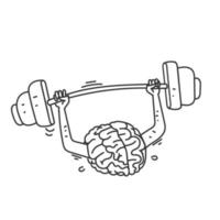 hand drawn doodle brain lifting a barbell for exercise illustration vector