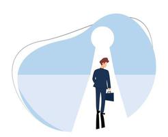 businessman walking through the keyhole. concept of looking for new business opportunities. new idea concept. open hope. flat design vector illustration