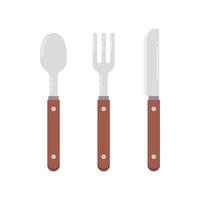 cuchara y tenedor sobre fondo blanco. cuchara de madera y tenedor de madera. vector