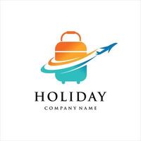 Travel Agency Logo. Bag with illustration icon. Island with tropical tree icon. Holiday icon. vector