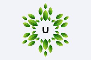 Letter U and Leaf vector design