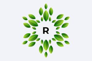 Letter R and Leaf vector design