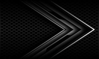 Abstract silver arrow shadow direction geometric cyber dark grey hexagon mesh design modern futuristic technology background vector