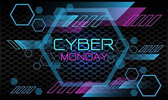 Cyber monday blue pink circuit on dark grey metallic hexagon mesh design modern futuristic technology background vector
