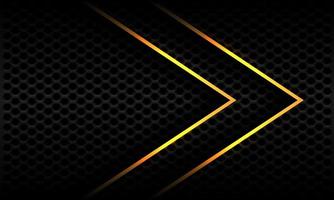Abstract twin gold metallic arrow shadow direction geometric dark grey hexagon mesh design modern futuristic background vector