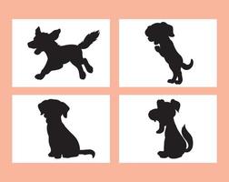 conjunto de vector de silueta de perro aislado sobre fondo blanco libro de colorear de animales para niños ilustración de perro de vector de dibujos animados