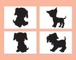 conjunto de vector de silueta de perro aislado sobre fondo blanco libro de colorear de animales para niños ilustración de perro de vector de dibujos animados