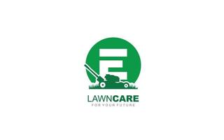 E logo lawncare for branding company. mower template vector illustration for your brand.