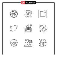 Set of 9 Modern UI Icons Symbols Signs for market corporation notice business twitter Editable Vector Design Elements