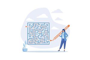 Workaround or solution to bypass problem or difficulty, creativity to overcome obstacle or solving business problem, avoiding path concept, flat vector modern illustration