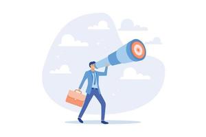 Search for business target or goal, mission or objective to achieve, discover purpose or find strategy to reach goal or destination concept, flat vector modern illustration