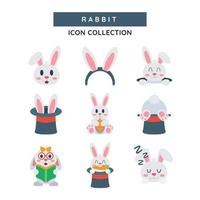 Multiple Rabbit Icons With Various Expressions vector