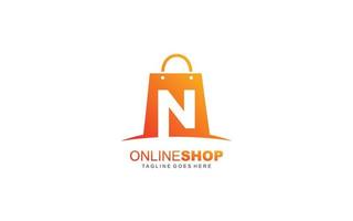 N logo online shop for branding company. BAG template vector illustration for your brand.