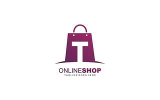 T logo online shop for branding company. BAG template vector illustration for your brand.