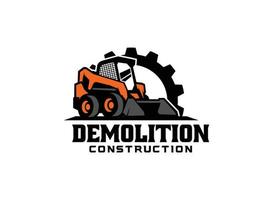 Skid steer and land clearing logo vector for construction company. Heavy equipment template vector illustration for your brand.