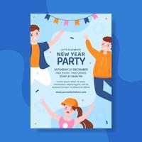 Happy New Year Celebration Invitation Flat Cartoon Hand Drawn Templates Illustration vector