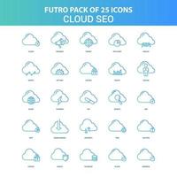 paquete de iconos de seo de nube de futuro verde y azul de 25 vector