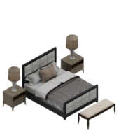 Isometric Bedroom 3D render png