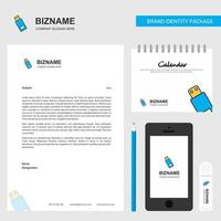 USB Business Letterhead Calendar 2019 and Mobile app design vector template