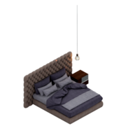 Isometric Bedroom 3D render png