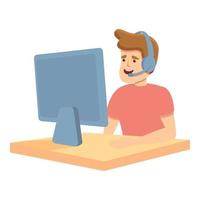 Computer online podcast icon, cartoon style vector