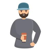 Man with coffee icon, cartoon style vector