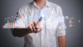 Data Analysis for Business and Finance Concept. Graphic interface showing future computer technology of profit analytic, online marketing research and information report for digital business strategy. photo