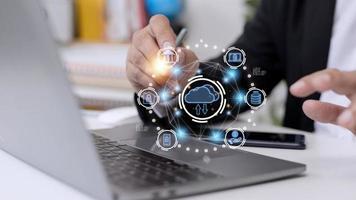 Cloud computing is a type of technology that allows you to store Storage of information. Concept of networking and internet service. photo